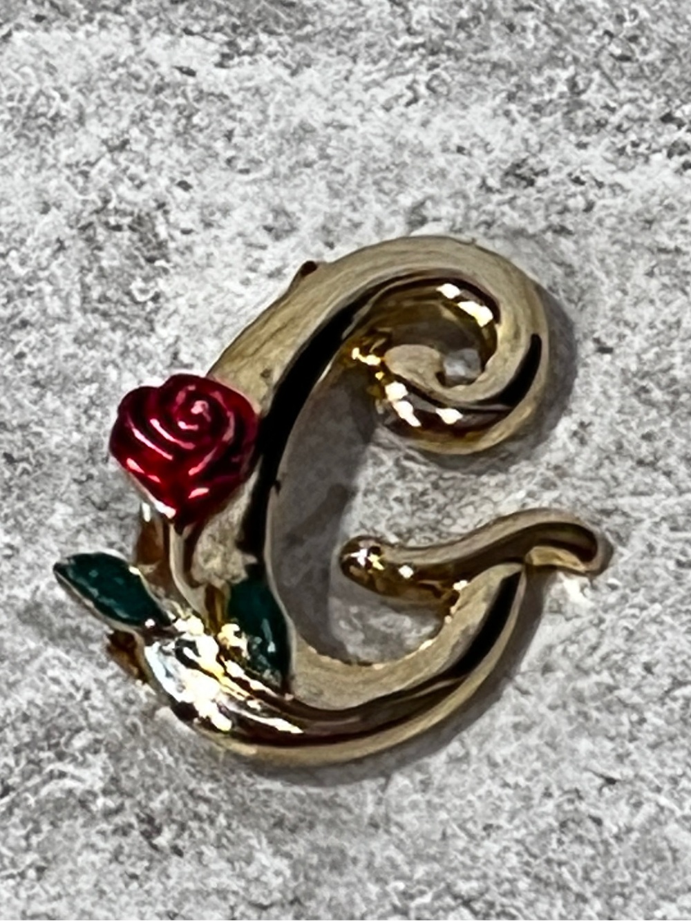 Vintage Razza Letter G Rose Brooch Gold Tone Signed